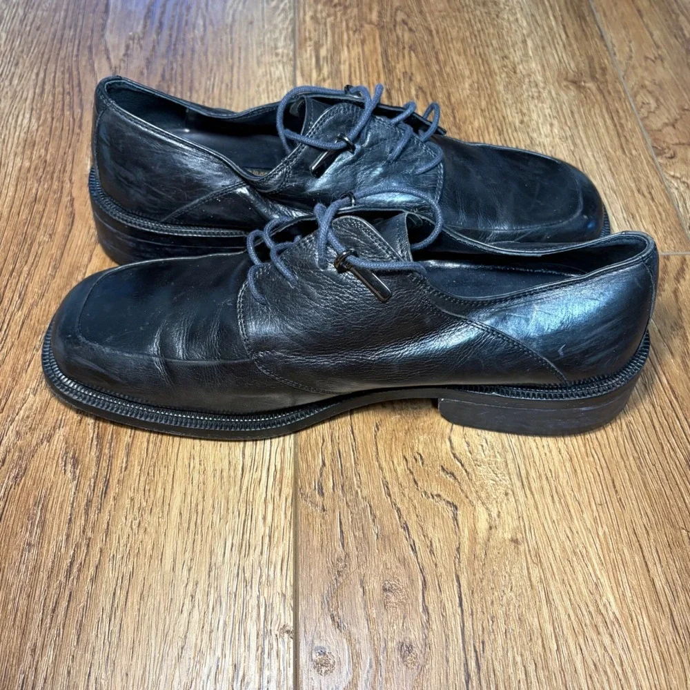 Caporicci Black Leather Square Toe Derby Dress Shoes Made in Italy Mens 8.5